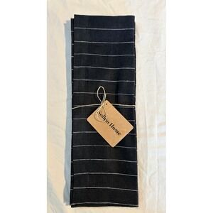Solino Home 100% Linen Placemats in Black w/ White Pinstripes - Set of 4